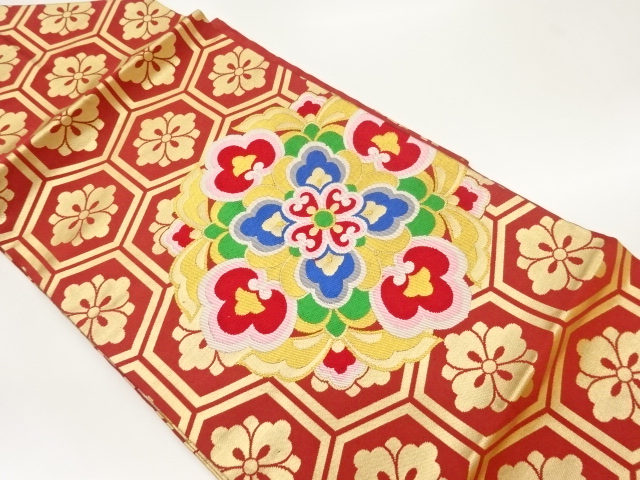 リサイクル　華紋に花菱亀甲模様織出し名古屋帯